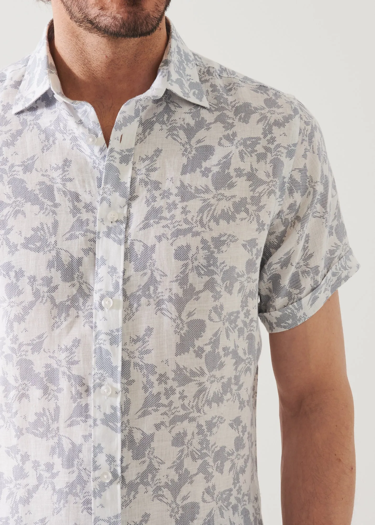 Etched Floral Print Linen Shirt
