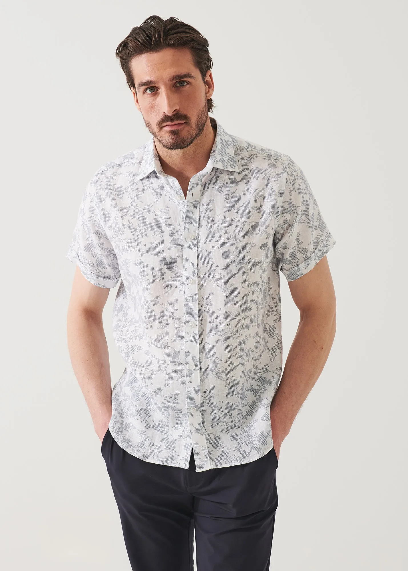 Etched Floral Print Linen Shirt