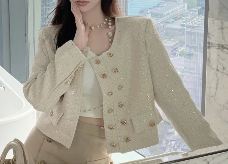 Fashion Sequin Crew Neck Jacket