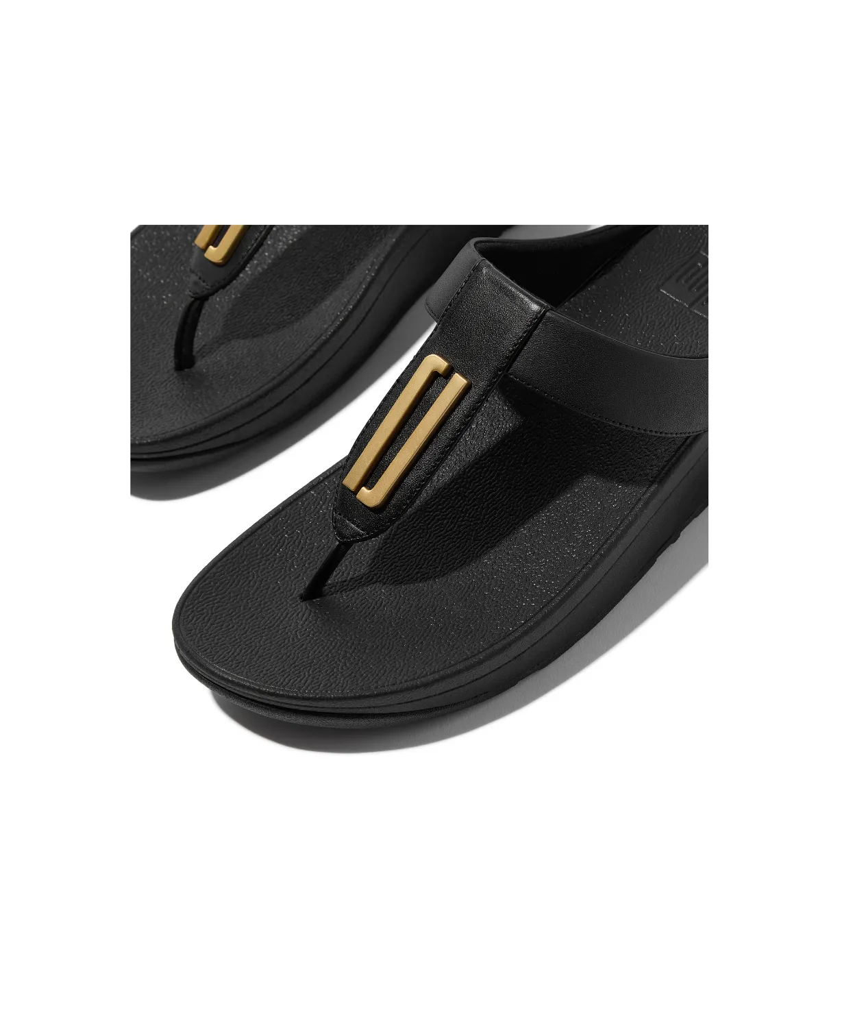FitFlop Fino Gold Trim Leather Toe Post Sandals All Black