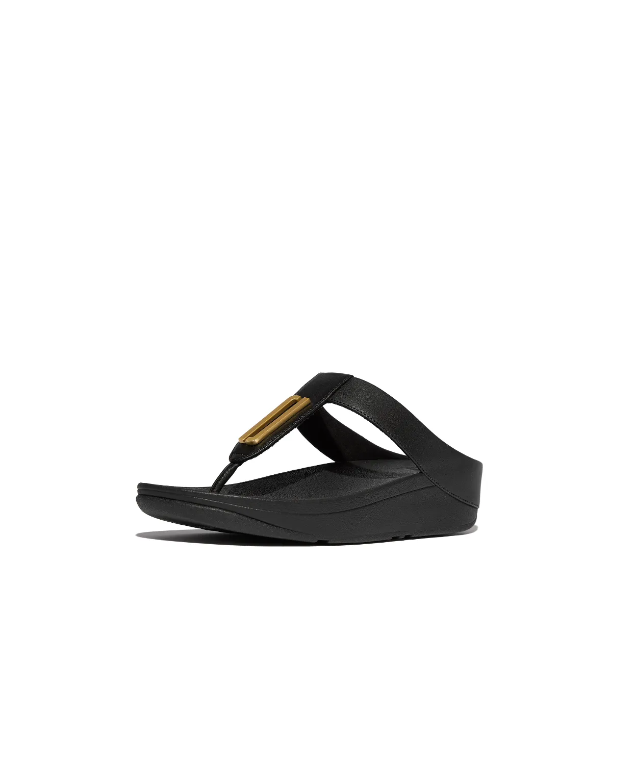 FitFlop Fino Gold Trim Leather Toe Post Sandals All Black
