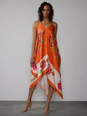 Floral Hanky Hem Slip Midi Dress