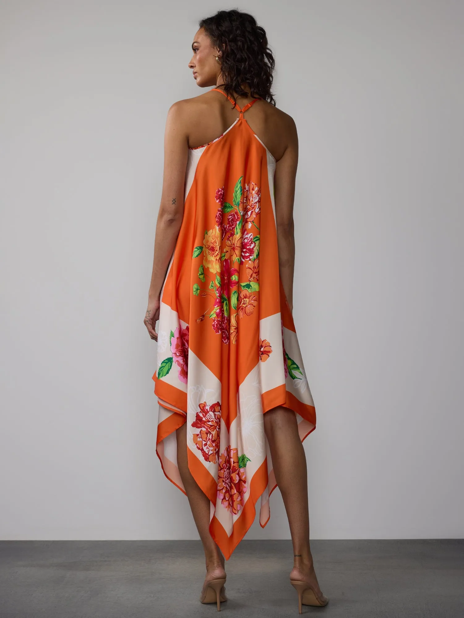 Floral Hanky Hem Slip Midi Dress