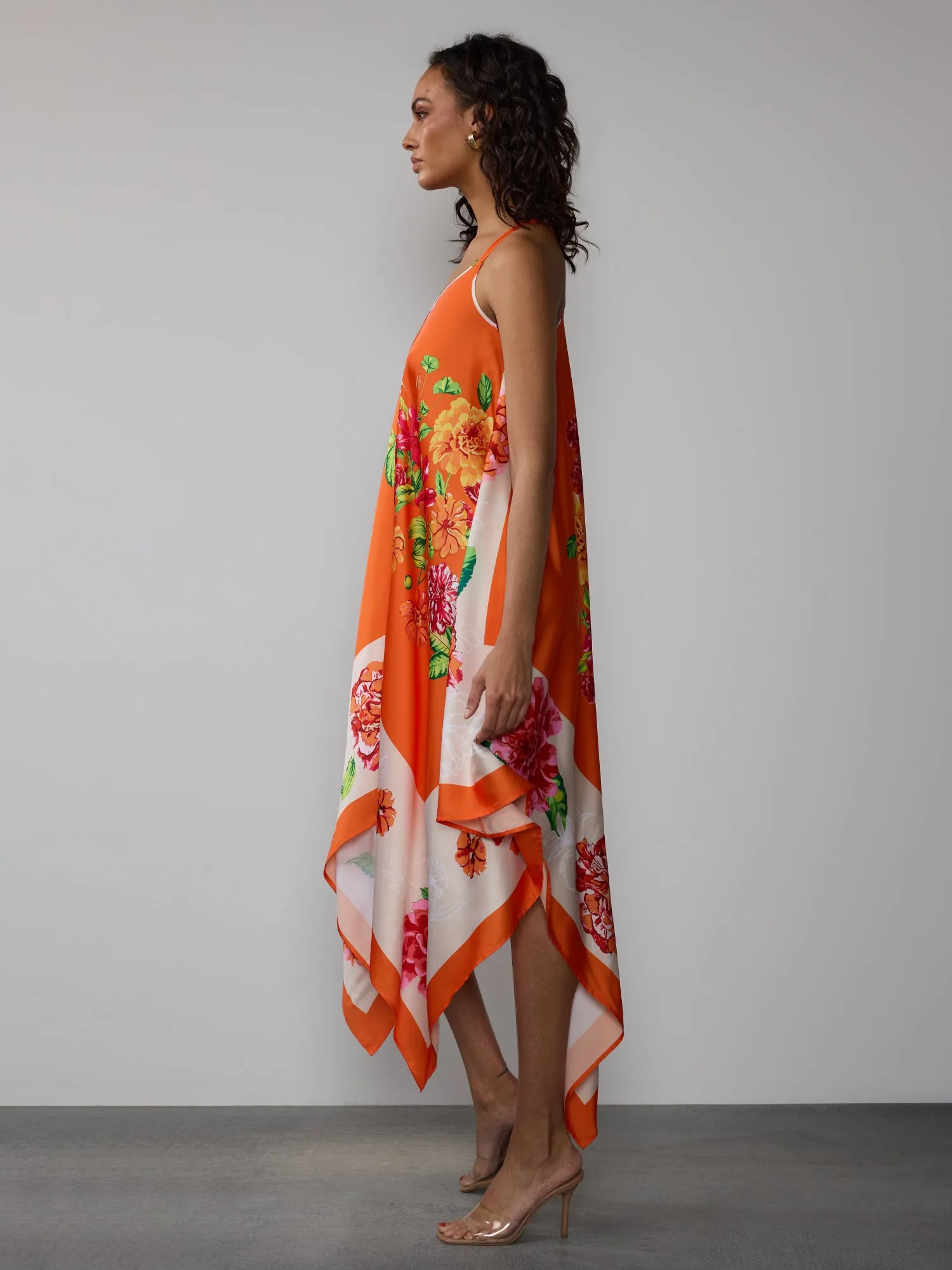 Floral Hanky Hem Slip Midi Dress