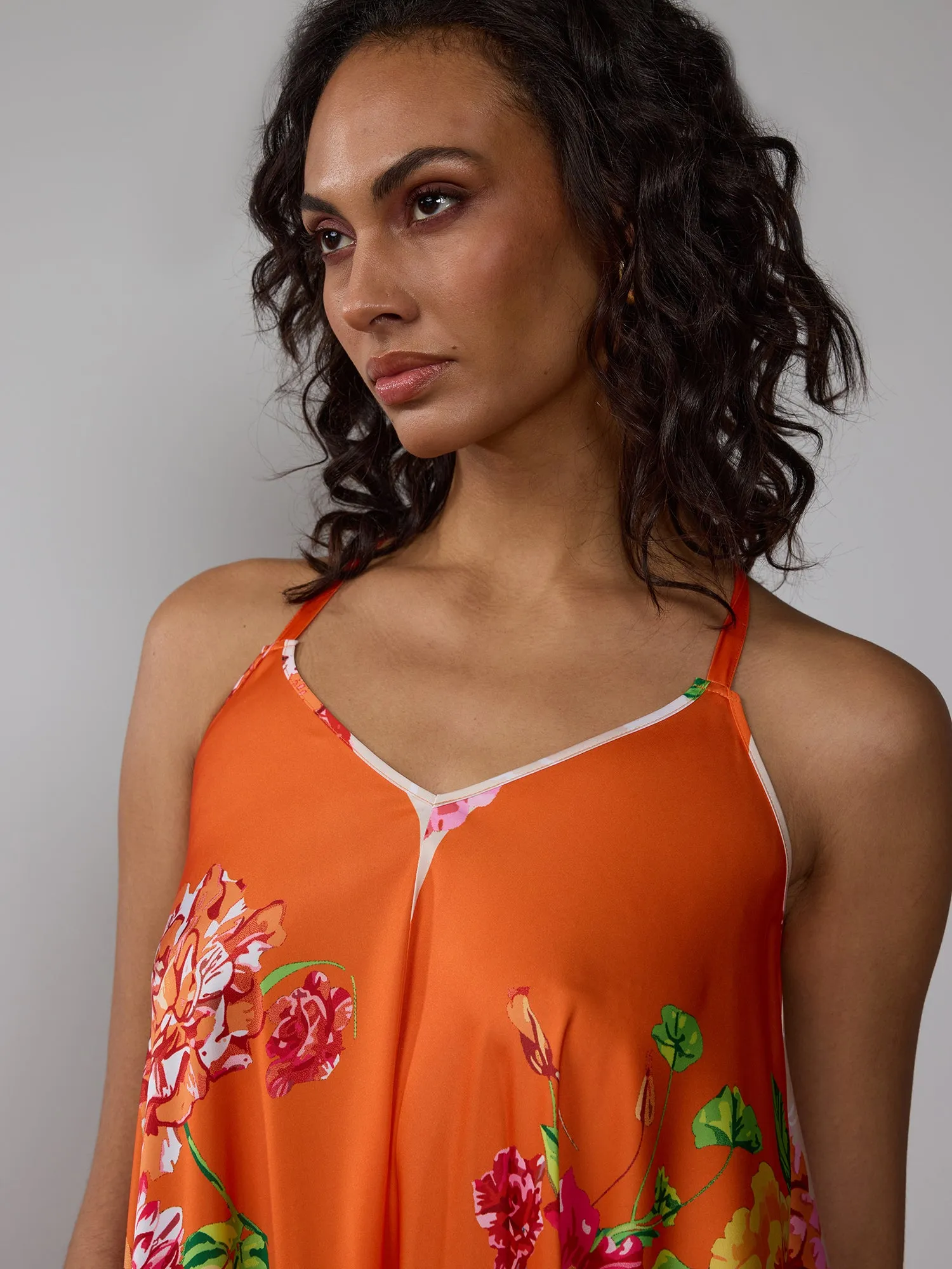 Floral Hanky Hem Slip Midi Dress