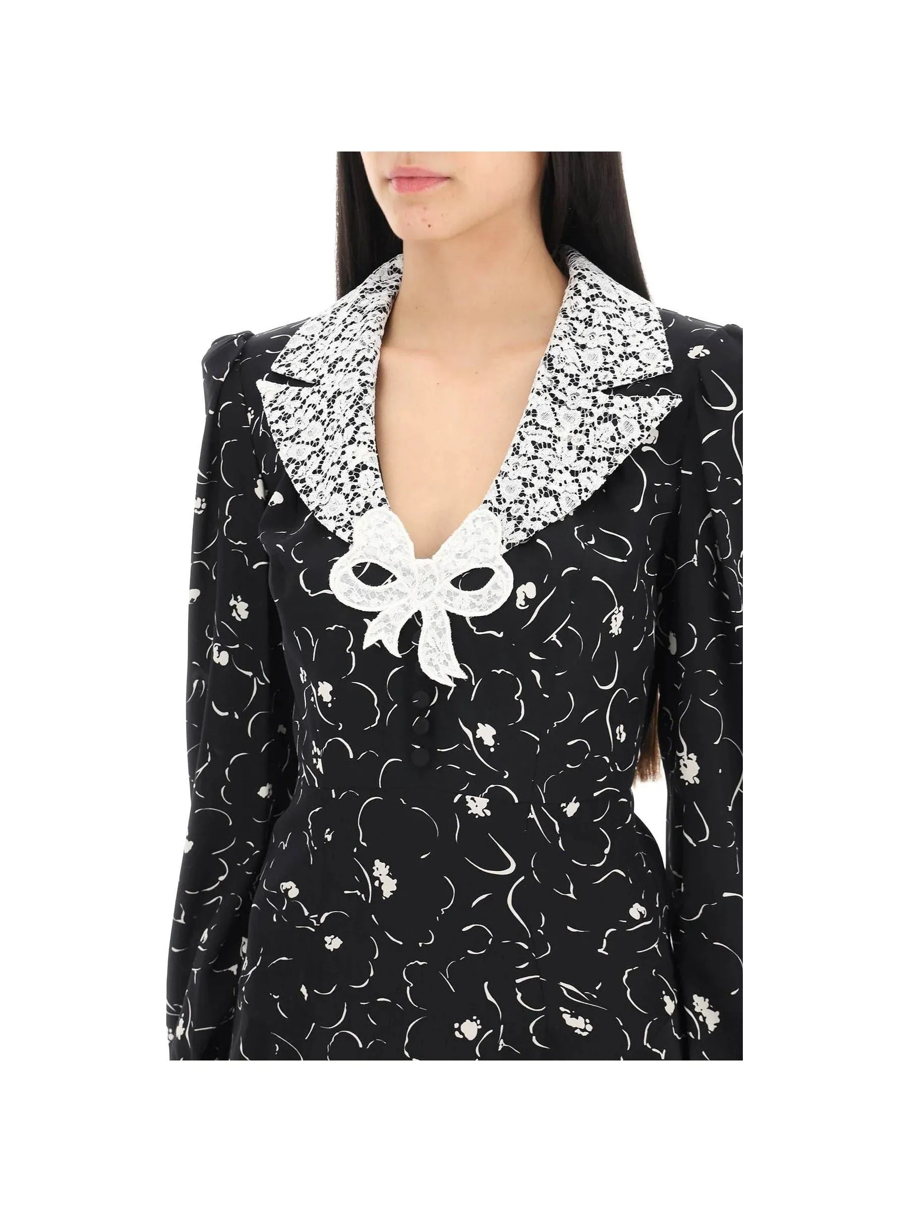 Floral Lace Collar Silk Dress