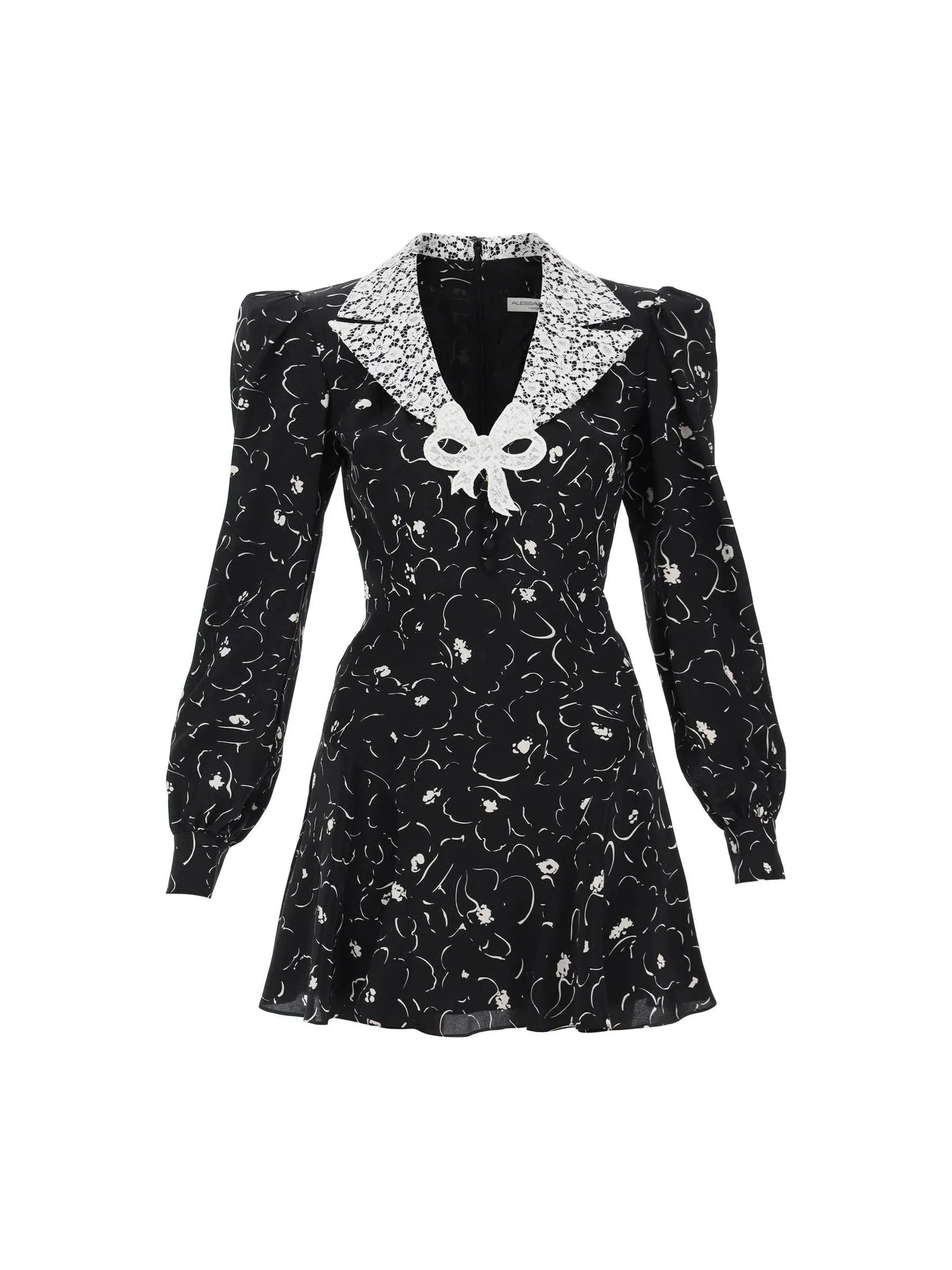 Floral Lace Collar Silk Dress