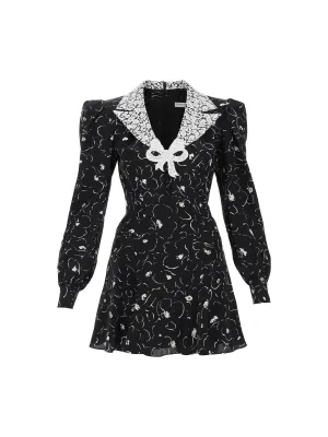 Floral Lace Collar Silk Dress