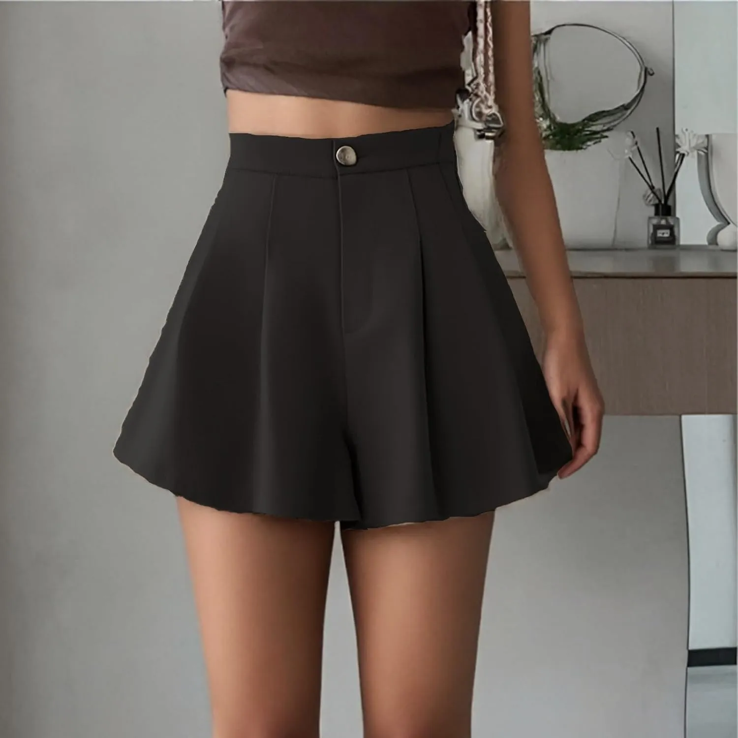 Flowy Shorts for Women Elastic Wide Leg High Waisted Pleated Shorts Summer Stretchy Trendy Thin Comfy Tennis Short