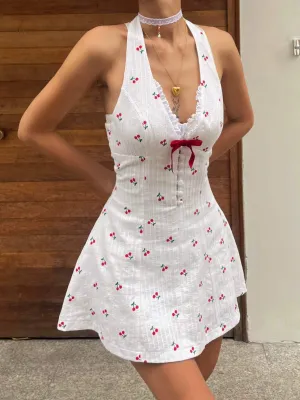 Flytonn- Holly Halter Dress In Cherry