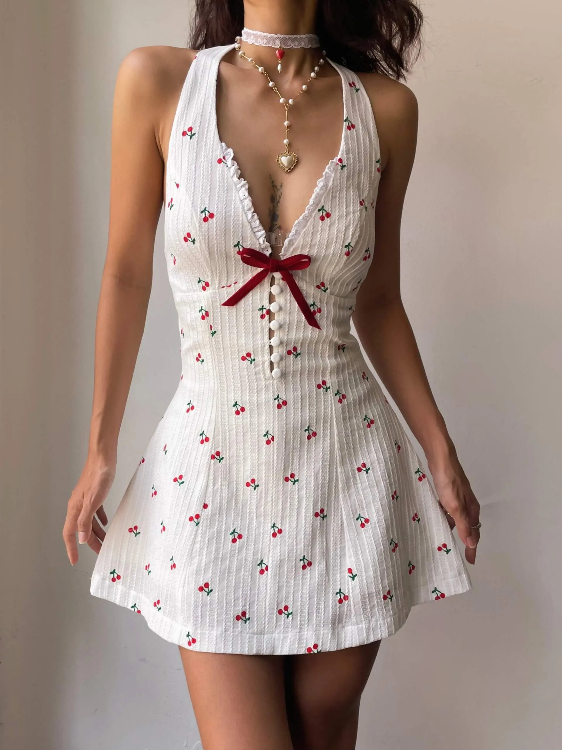 Flytonn- Holly Halter Dress In Cherry