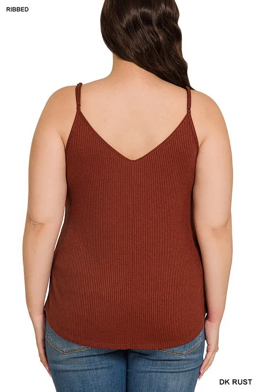 FS CLEARANCE Plus Ribbed Half Snap Button Closure Cami Top
