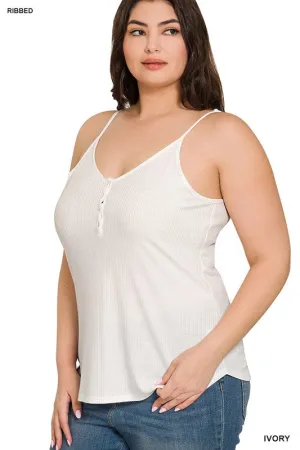 FS CLEARANCE Plus Ribbed Half Snap Button Closure Cami Top