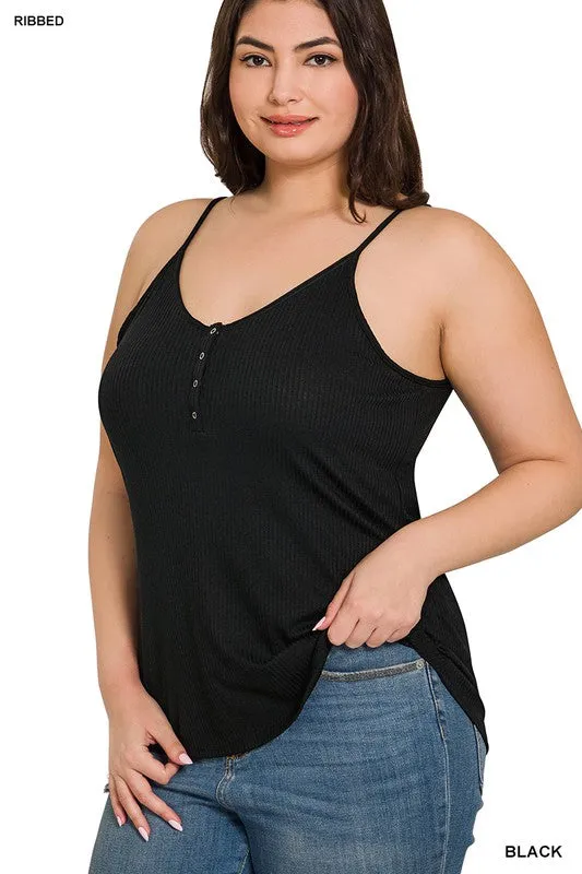 FS CLEARANCE Plus Ribbed Half Snap Button Closure Cami Top