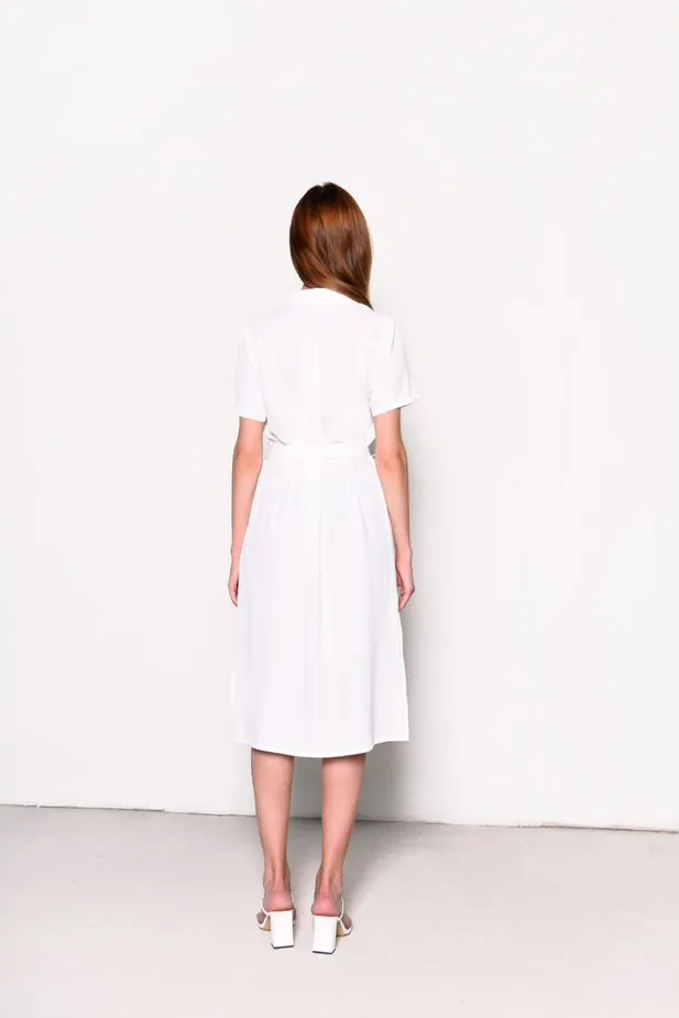 Glamorous White V-Neck Belted Midi Dress