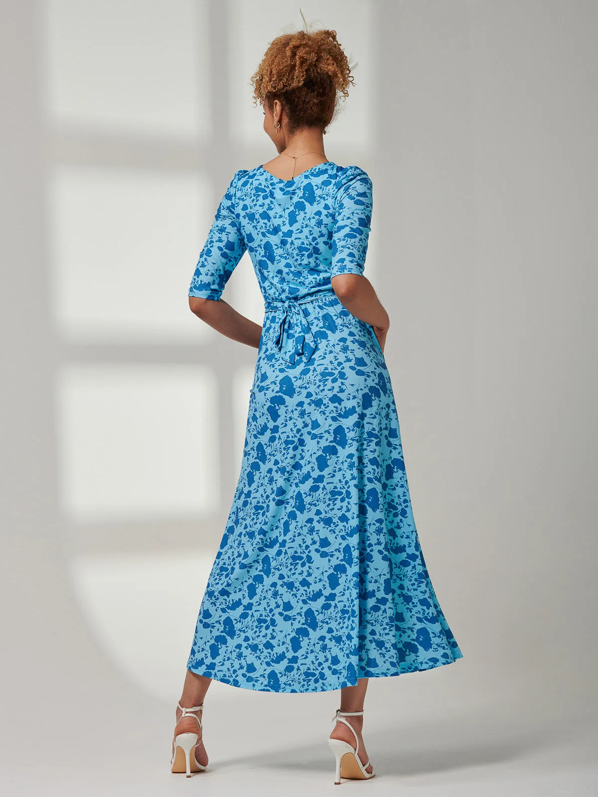 Goldie 3/4 Sleeve Jersey Maxi Dress, Blue Floral