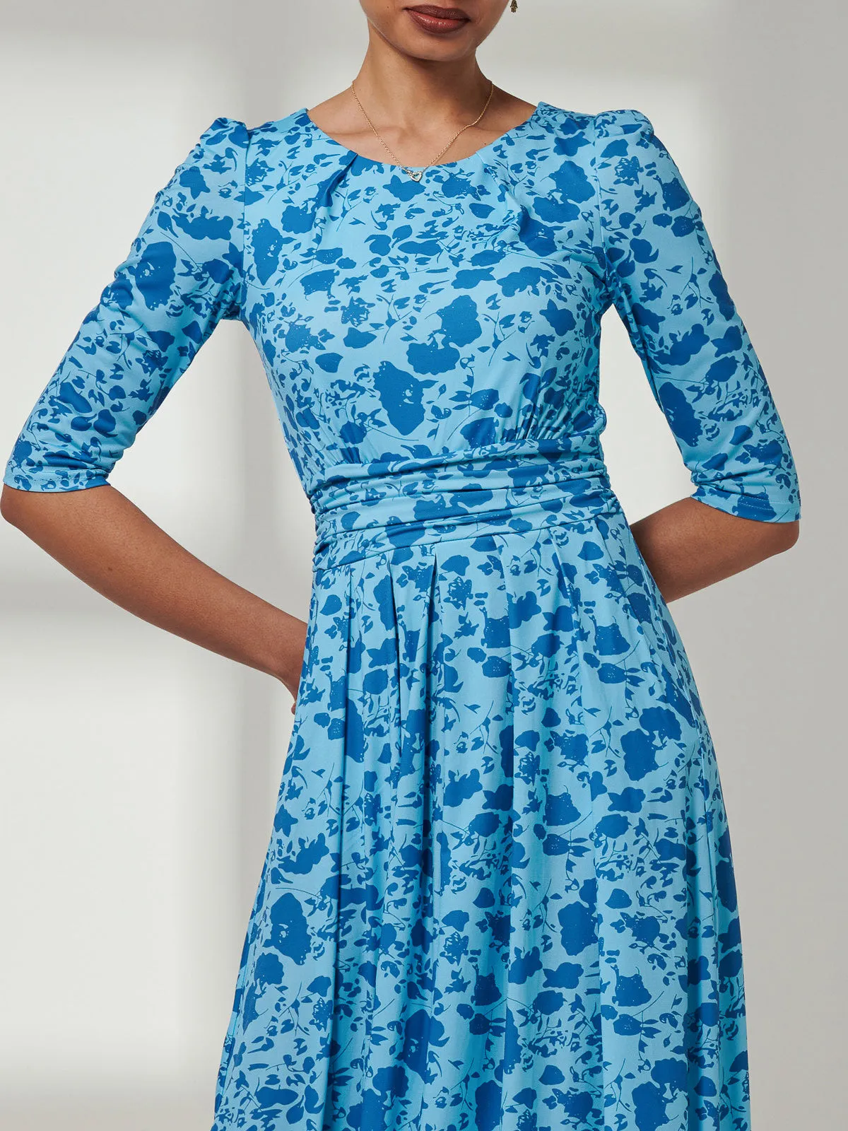 Goldie 3/4 Sleeve Jersey Maxi Dress, Blue Floral