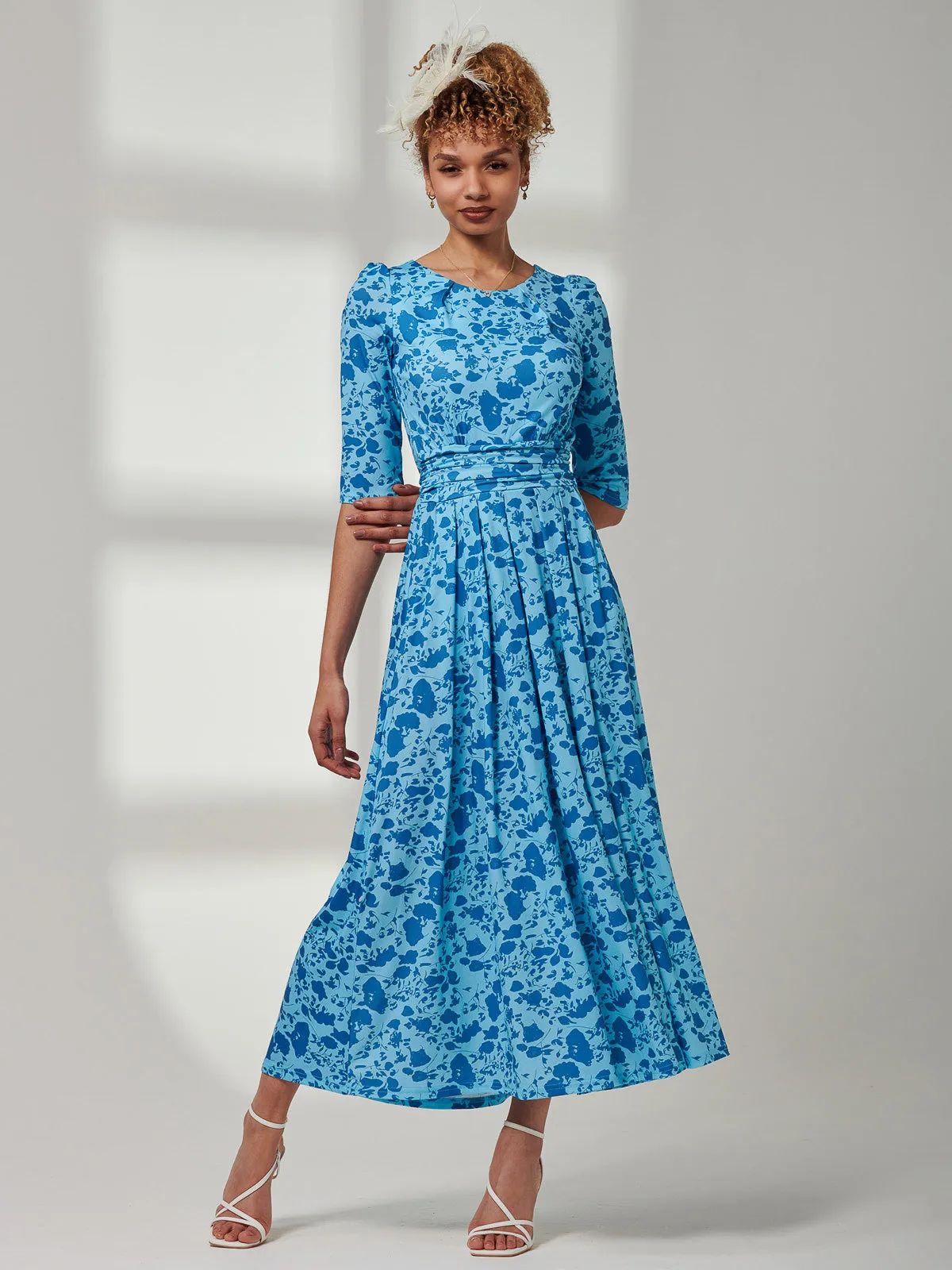 Goldie 3/4 Sleeve Jersey Maxi Dress, Blue Floral