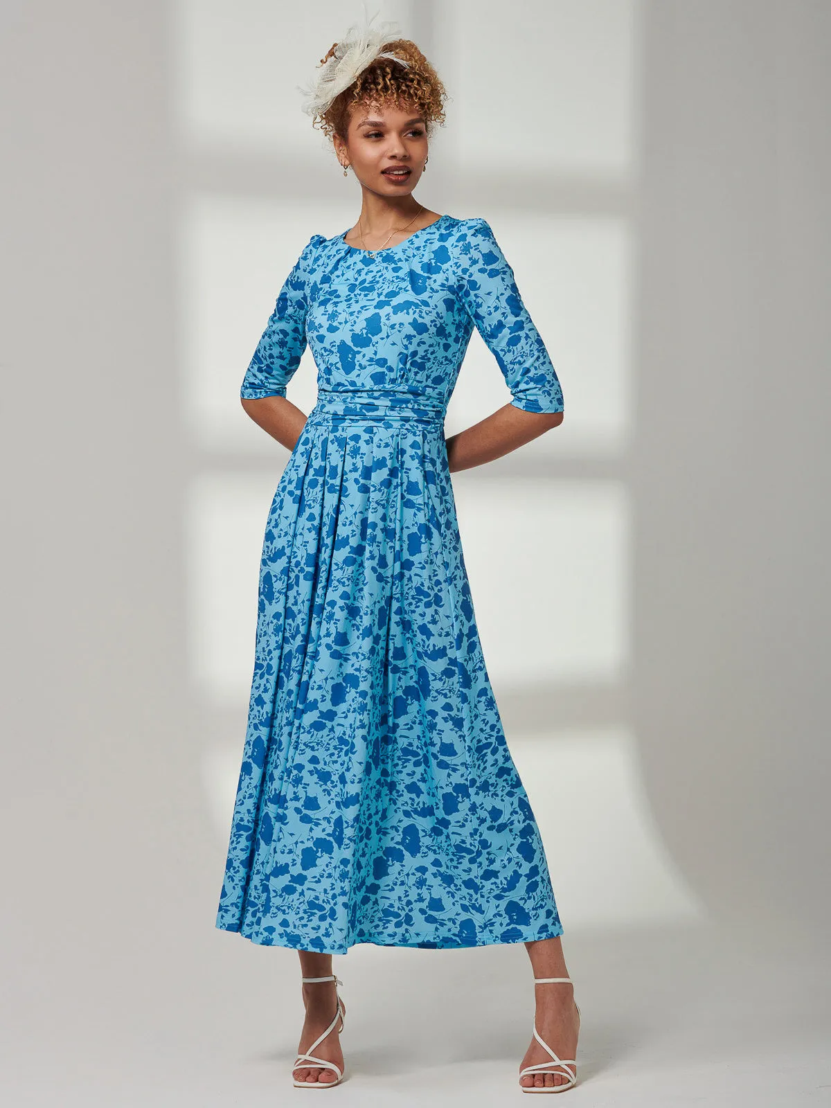 Goldie 3/4 Sleeve Jersey Maxi Dress, Blue Floral