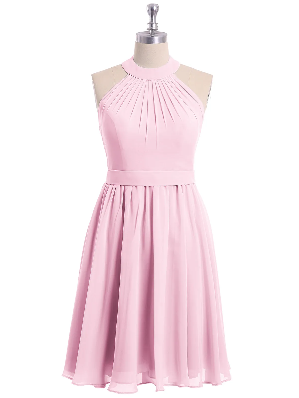 Halter Chiffon Short Bridesmaid Dresses-Candy Pink