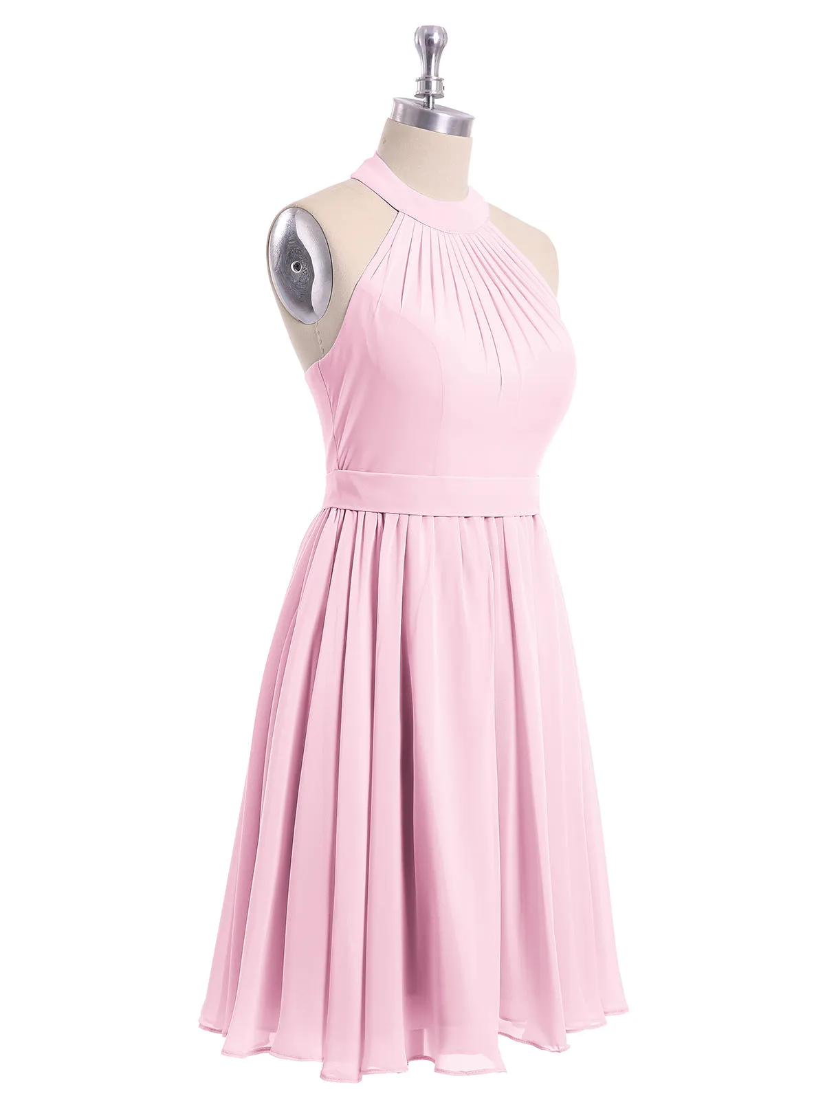 Halter Chiffon Short Bridesmaid Dresses-Candy Pink