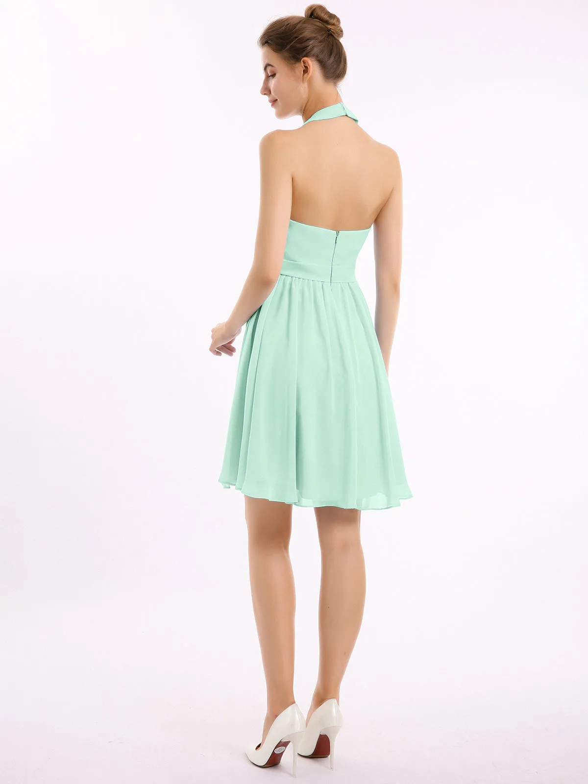 Halter Chiffon Short Bridesmaid Dresses-Mint Green Plus Size