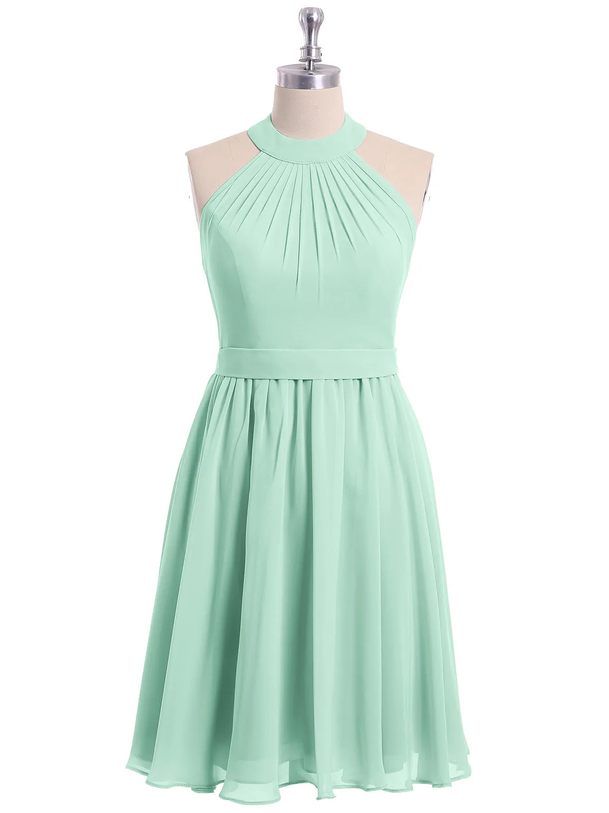 Halter Chiffon Short Bridesmaid Dresses-Mint Green Plus Size