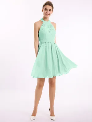 Halter Chiffon Short Bridesmaid Dresses-Mint Green Plus Size