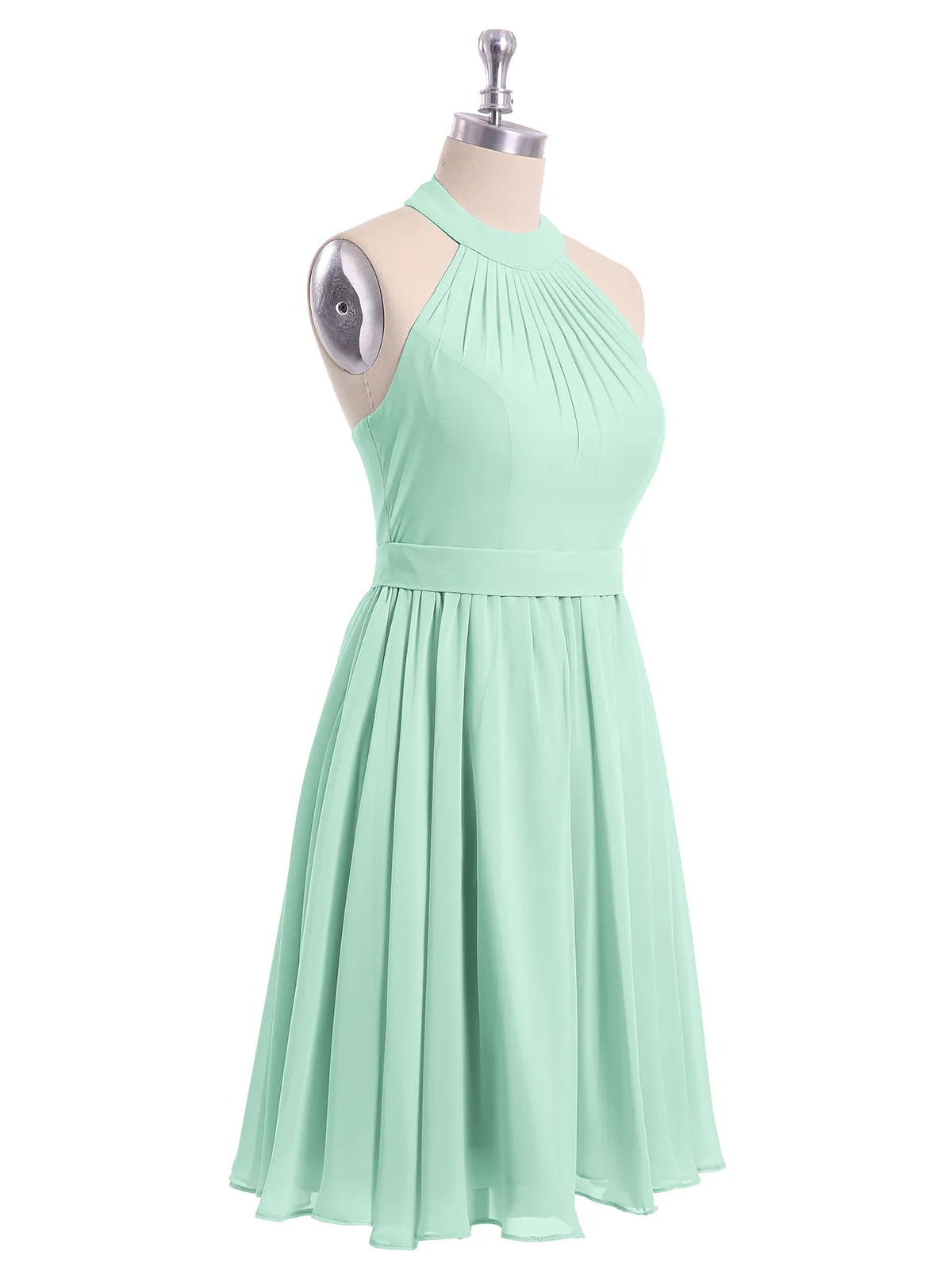 Halter Chiffon Short Bridesmaid Dresses-Mint Green Plus Size