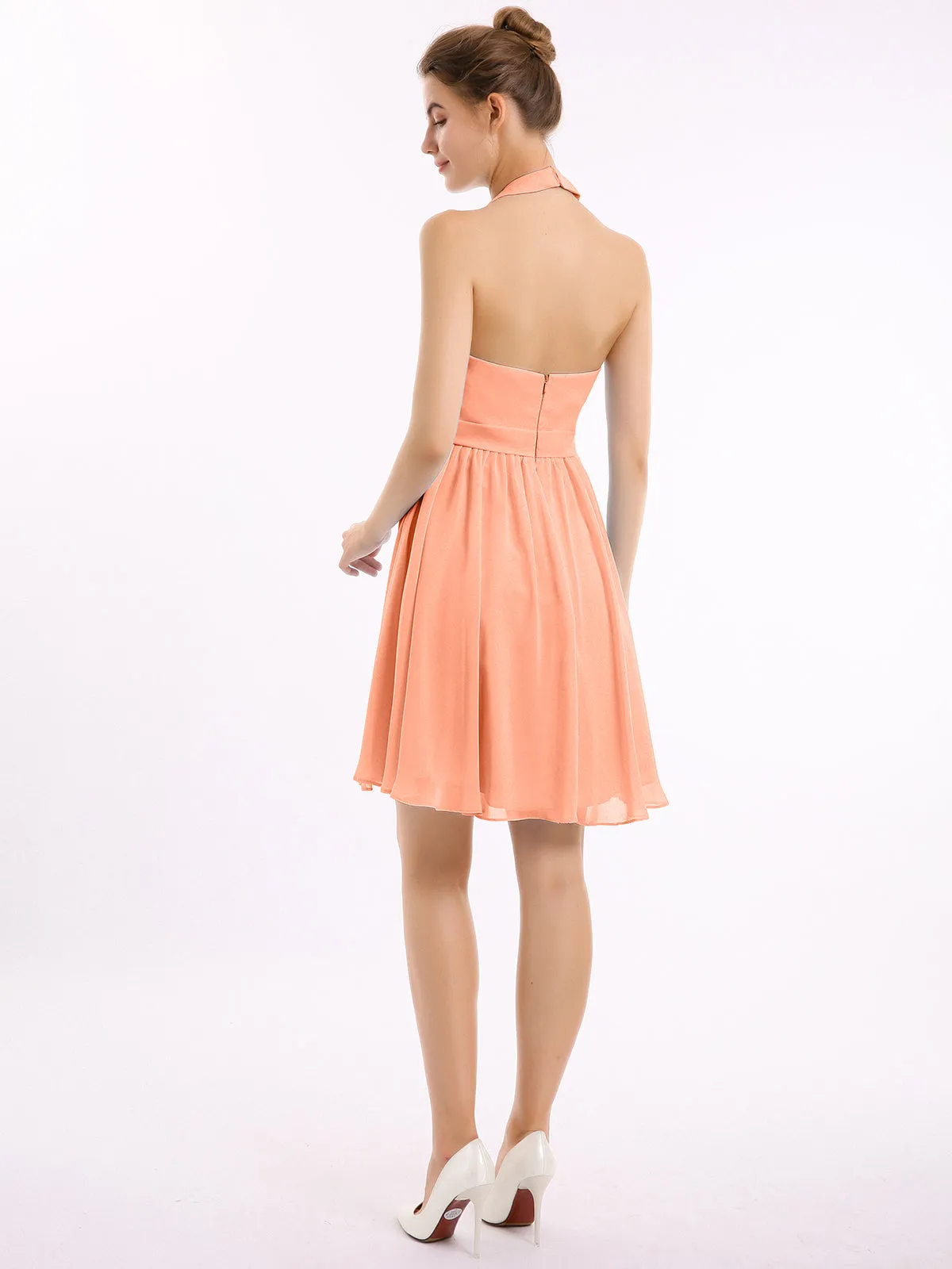 Halter Chiffon Short Bridesmaid Dresses-Papaya