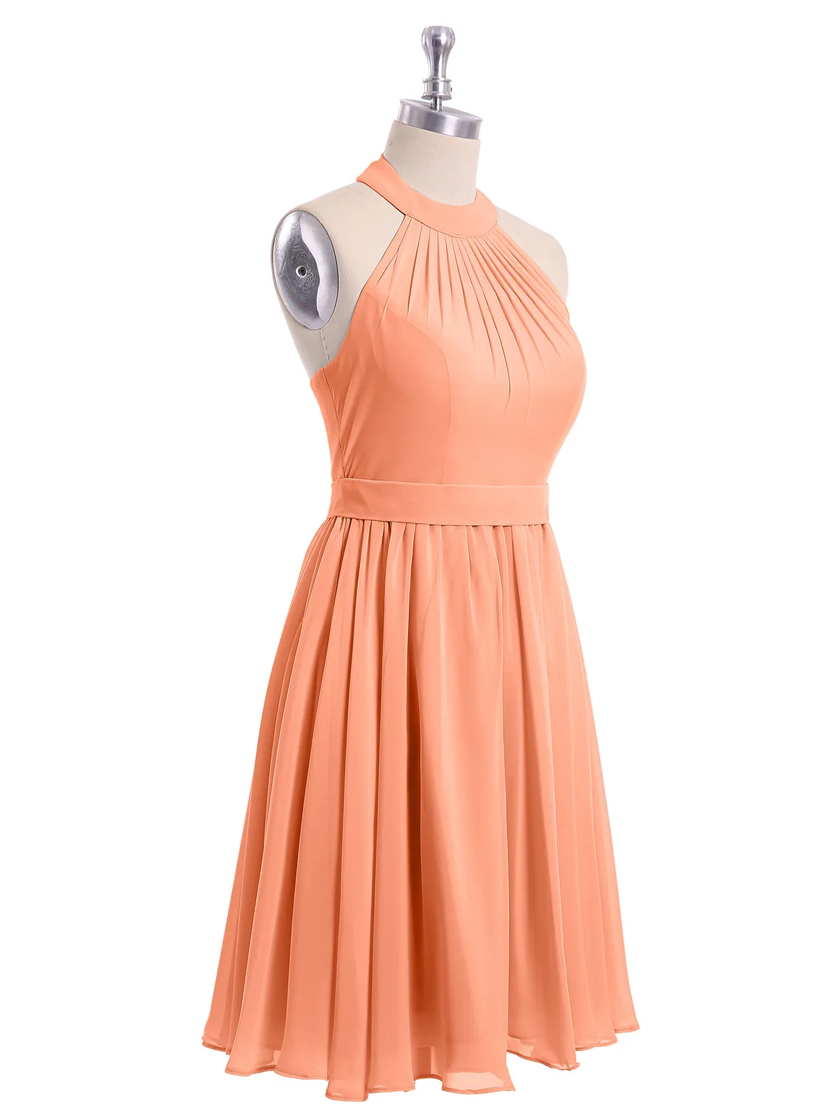 Halter Chiffon Short Bridesmaid Dresses-Papaya