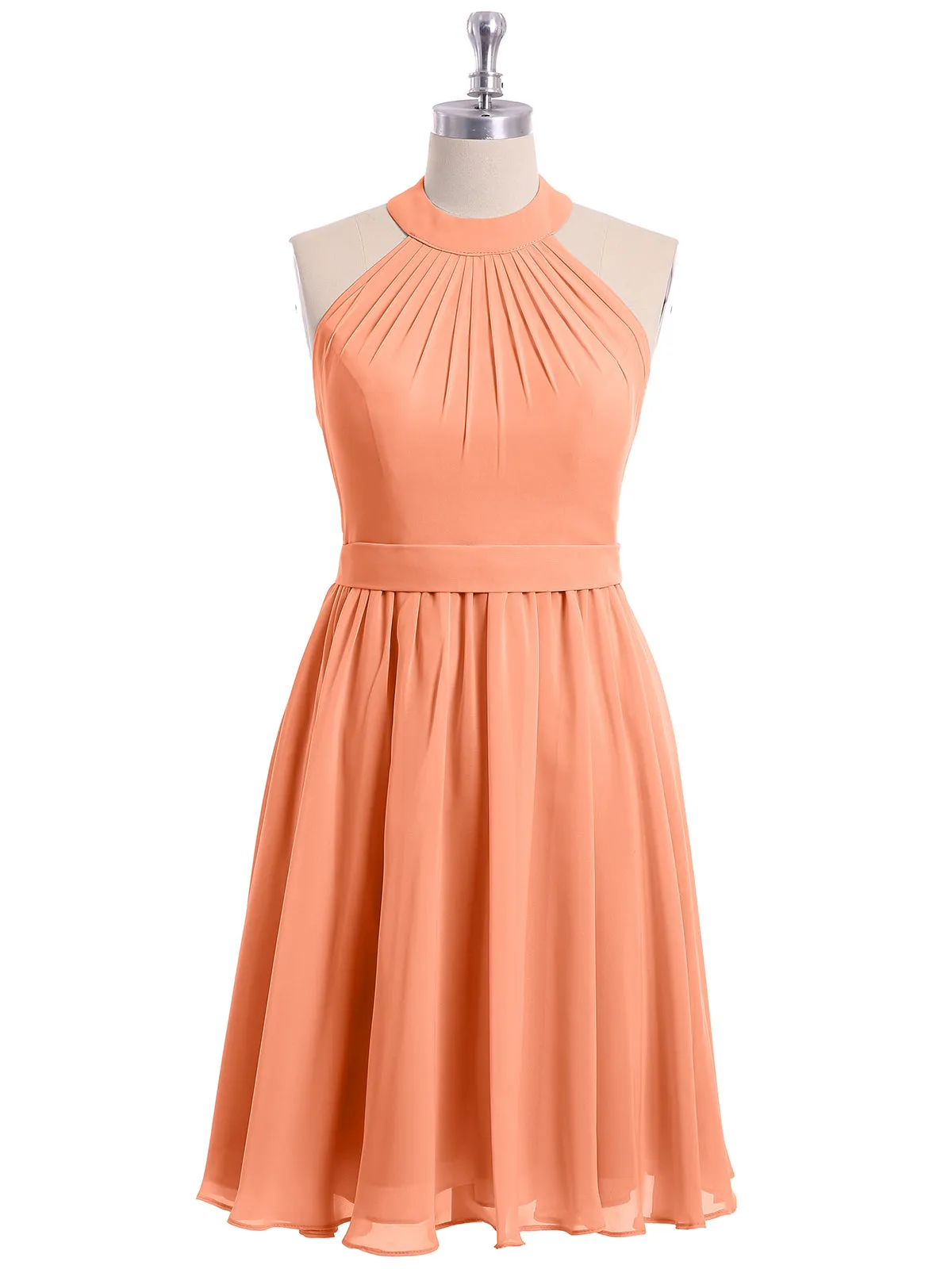 Halter Chiffon Short Bridesmaid Dresses-Papaya