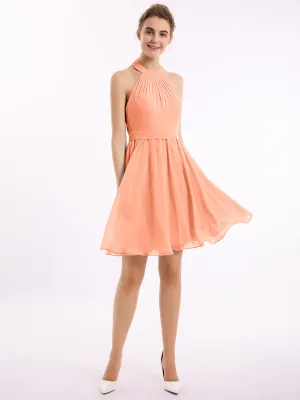 Halter Chiffon Short Bridesmaid Dresses-Papaya