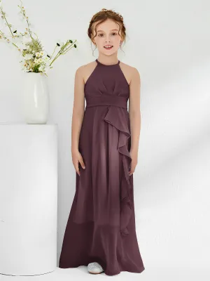 Halter Neckline Junior Bridesmaid Dresses with Sash Cabernet