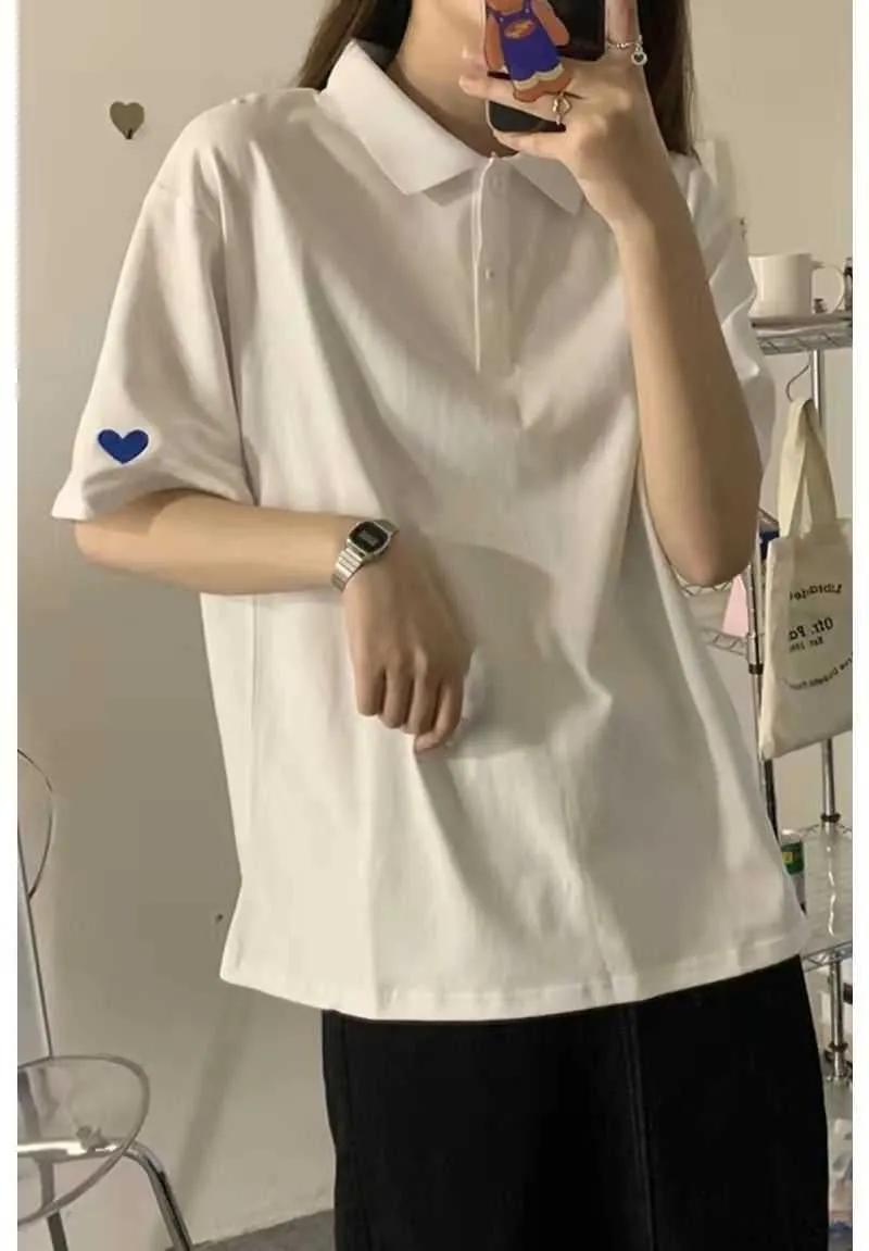 Heart Pattern Sleeve Embroidered Collar Shirts