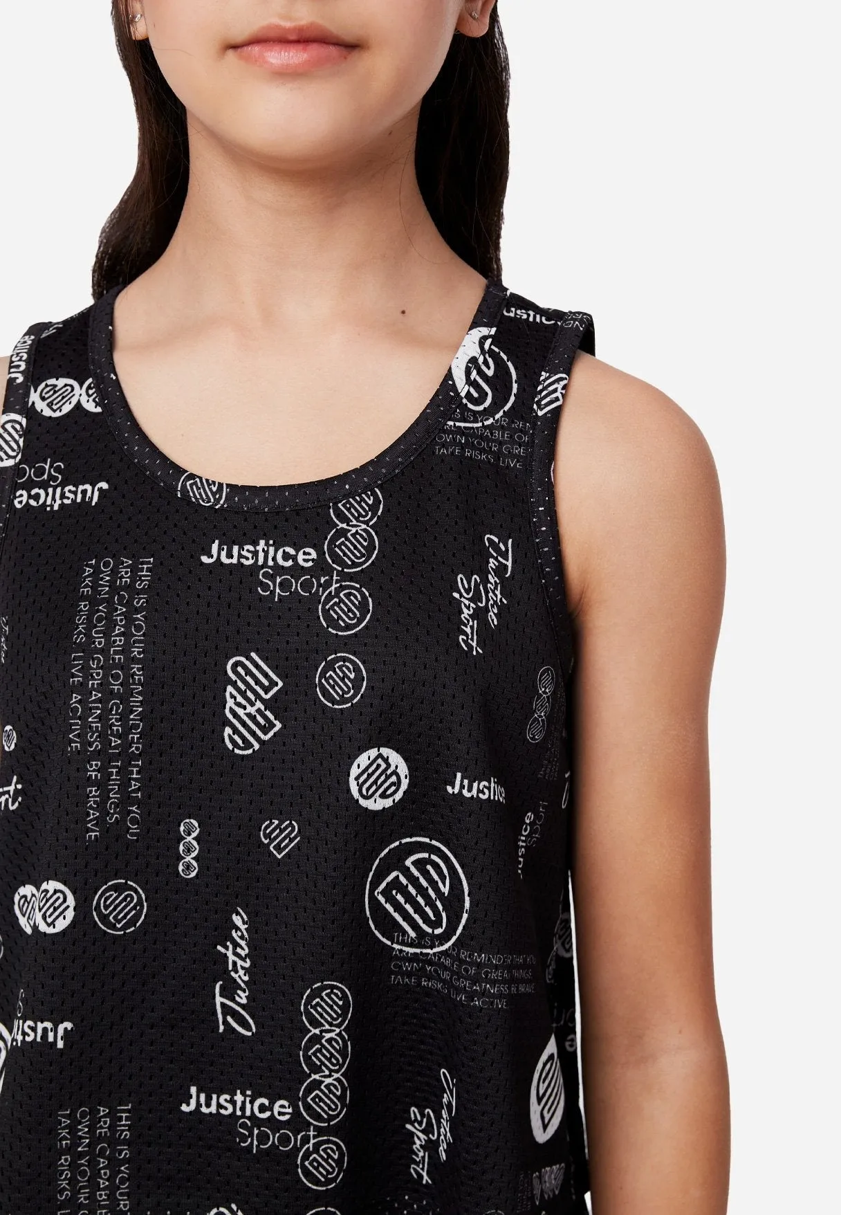 J Sport Patterned Mesh Layered Tank