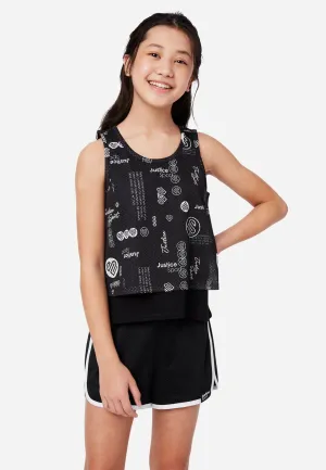 J Sport Patterned Mesh Layered Tank