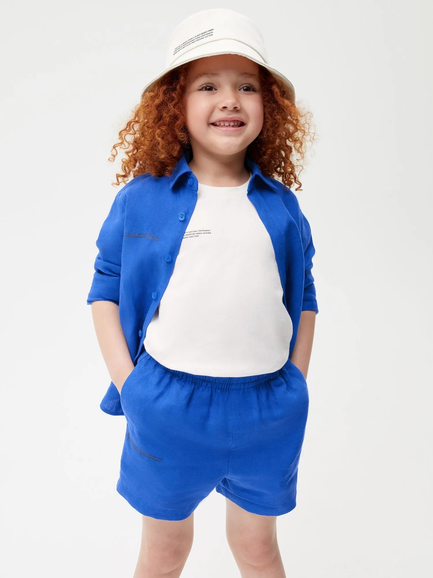 Kids Aloe Linen Shorts—cobalt blue