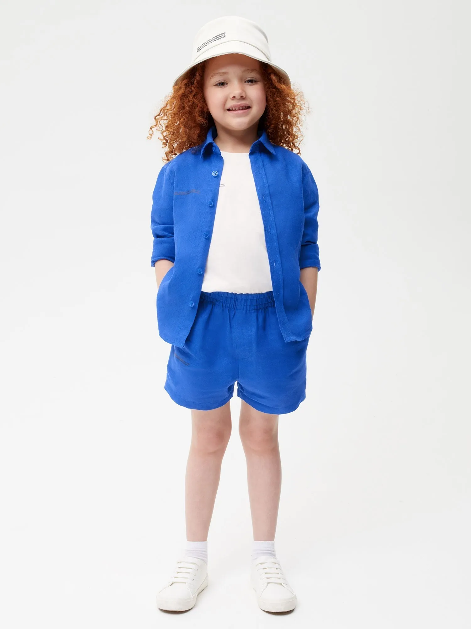 Kids Aloe Linen Shorts—cobalt blue