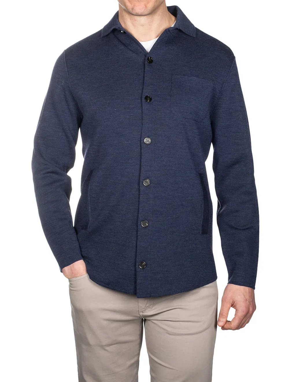 Knitted Full Button Overshirt Blue