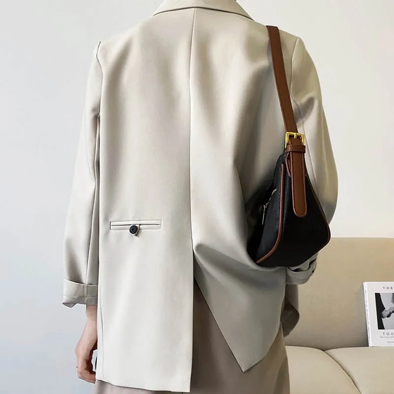 [Korean Style]  Jamiet Solid Color Loose Fit Double Breasted Blazer