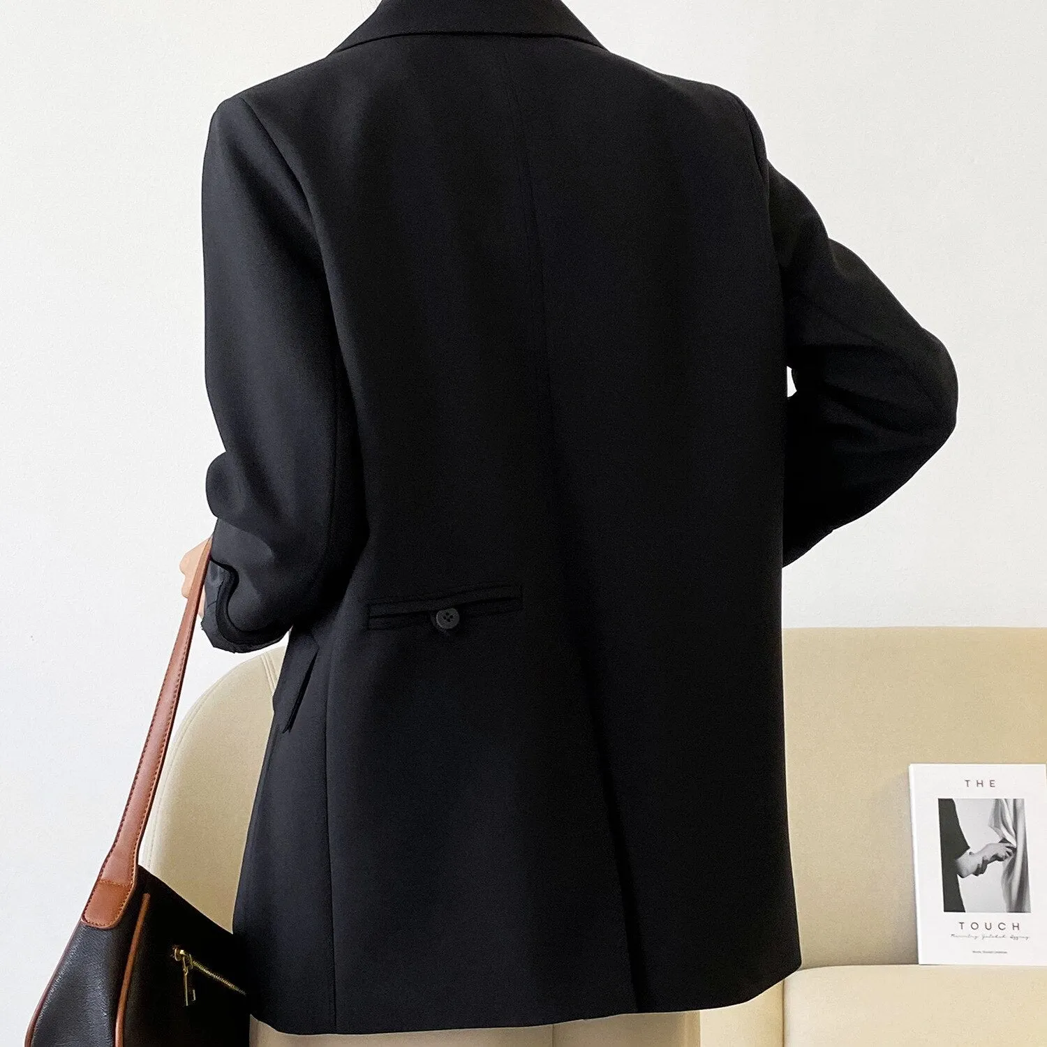 [Korean Style]  Jamiet Solid Color Loose Fit Double Breasted Blazer