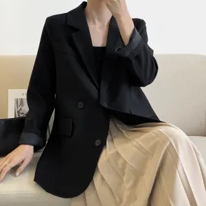 [Korean Style]  Jamiet Solid Color Loose Fit Double Breasted Blazer