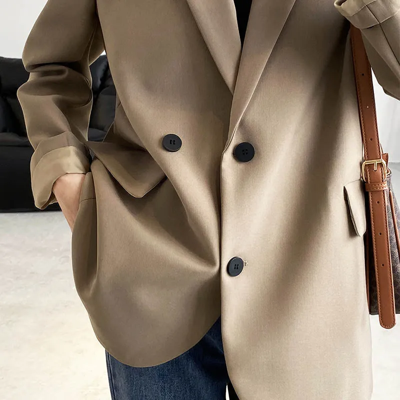 [Korean Style]  Jamiet Solid Color Loose Fit Double Breasted Blazer