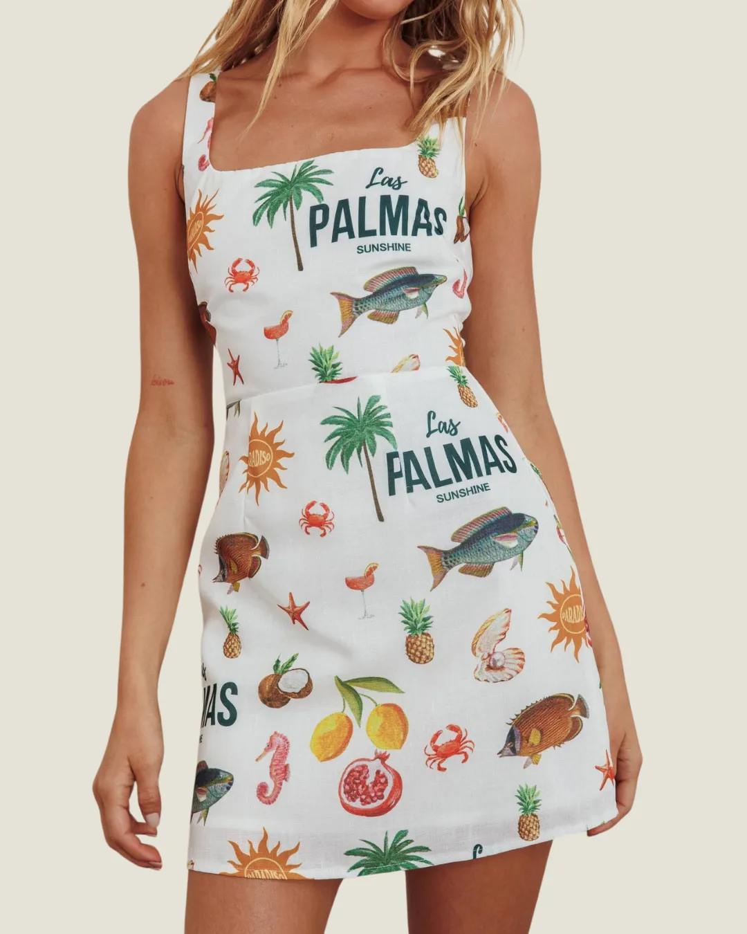 Las Palmas: Sleeveless Print Mini Dress