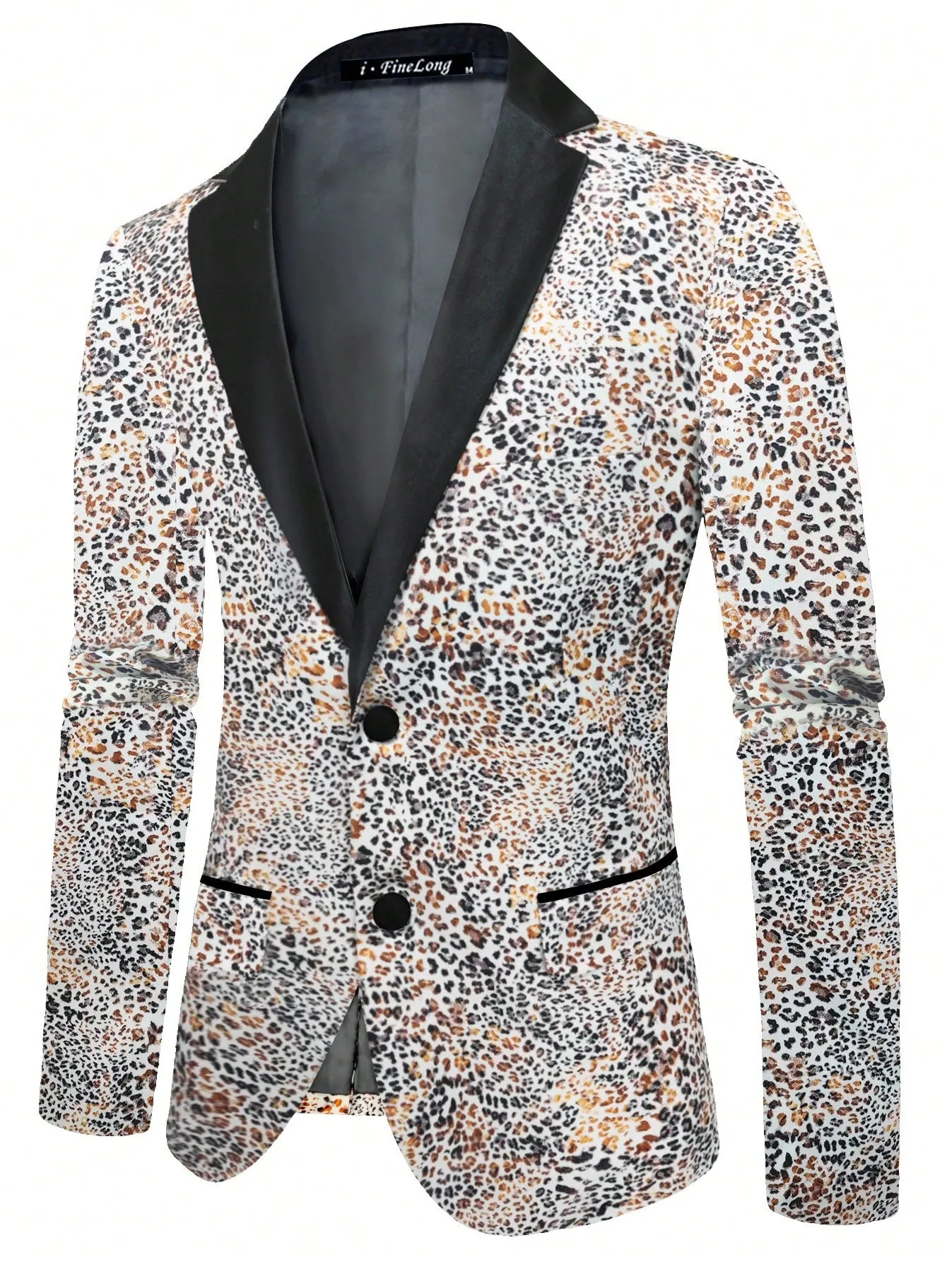 Leopard Print Single Button Shawl Collar Blazer