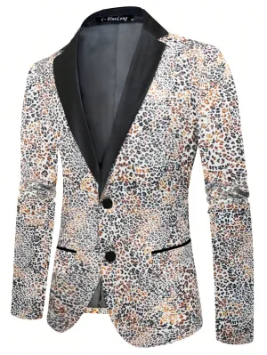 Leopard Print Single Button Shawl Collar Blazer