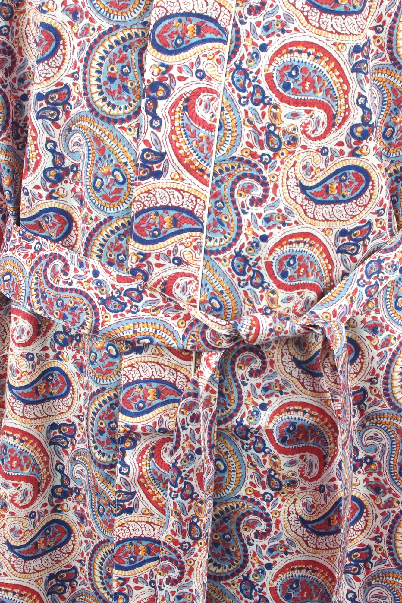 Light Cream Paisley Cotton Kimono Dressing Gown
