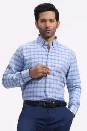 Light Grey Windowpane Check Casual Milano Shirt