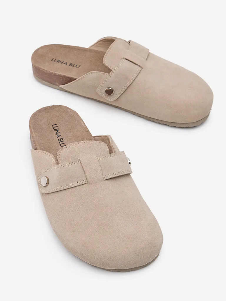 LUNA BLU Beige Suede Slip-On Sandals